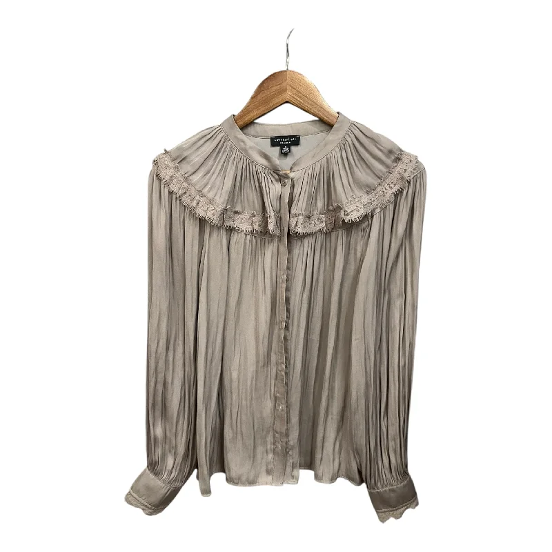 Blouse Long Sleeve By Current Air In Taupe, Size: S