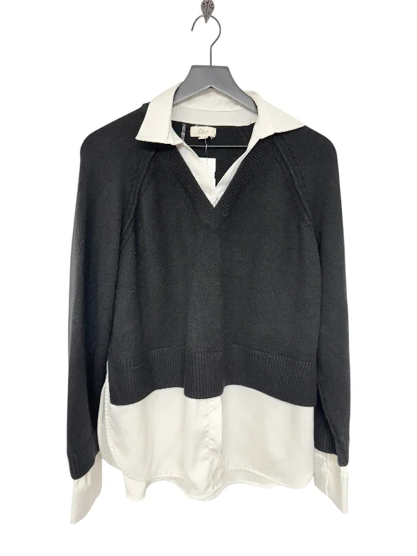 Sweater By Elan In Black & White, Size: L