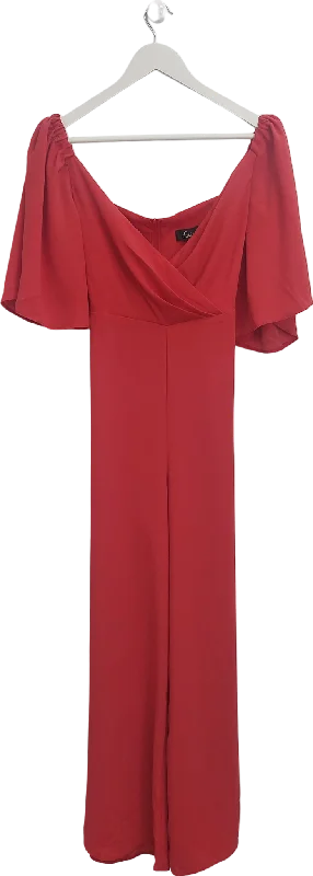 Edie B Red Plunge Neck Wide Leg Junpsuit UK 8