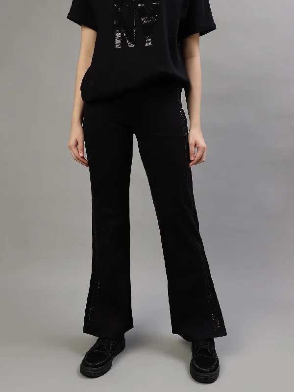 Dkny Women Black Solid Regular Fit Trousers