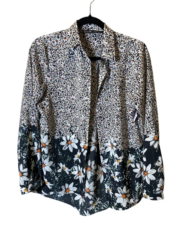 Blouse Long Sleeve By Zara Basic In Floral Print, Size: M