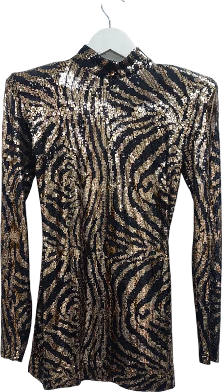 Francesca Couture Metallic Seqinned Animal Print Mini Dress UK S