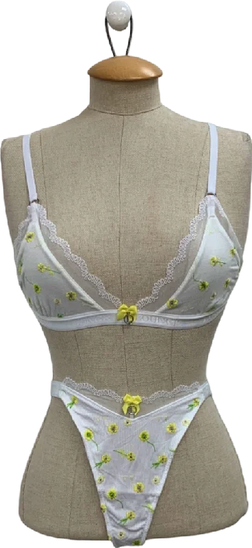 Lounge White Ribbed Floral Lingerie Set S