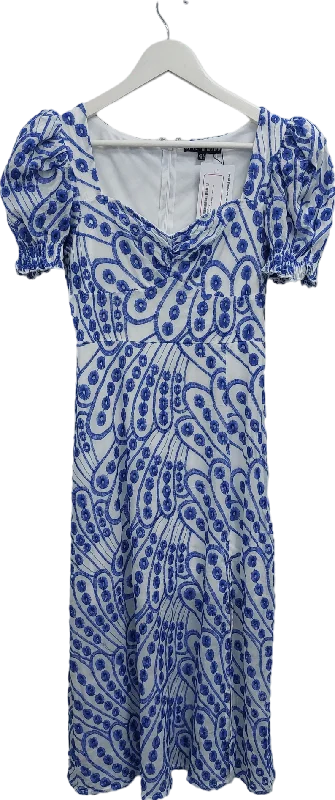 Girl In Mind Blue Lillian Broderie Anglais Midi Dress UK 8