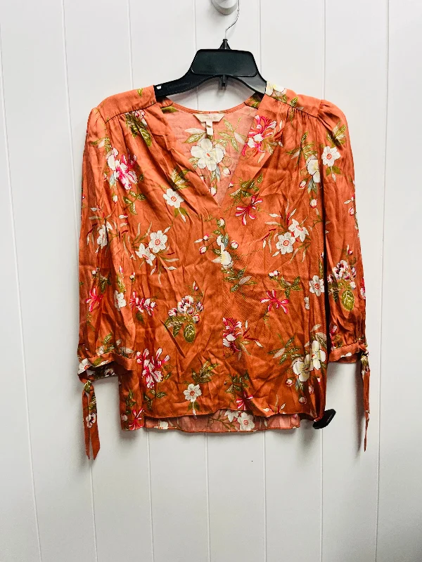 Blouse Long Sleeve By Rebecca Taylor In Green & Orange, Size: 2