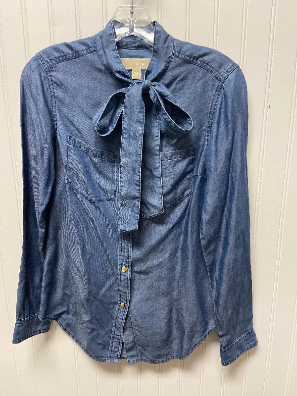 Blouse Long Sleeve By Michael By Michael Kors In Blue Denim, Size: Xs