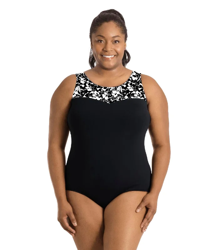 QuikEnergy Sweetheart Tank Suit Hibiscus Black