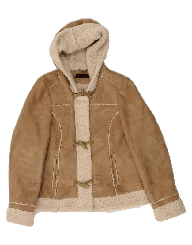 MISS SELFRIDGE Womens Hooded Sherpa Jacket UK 10 Small Brown Polyester