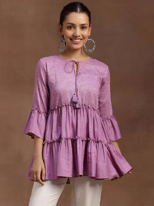 Lavender Embellished Silk Blend A-line Kurti