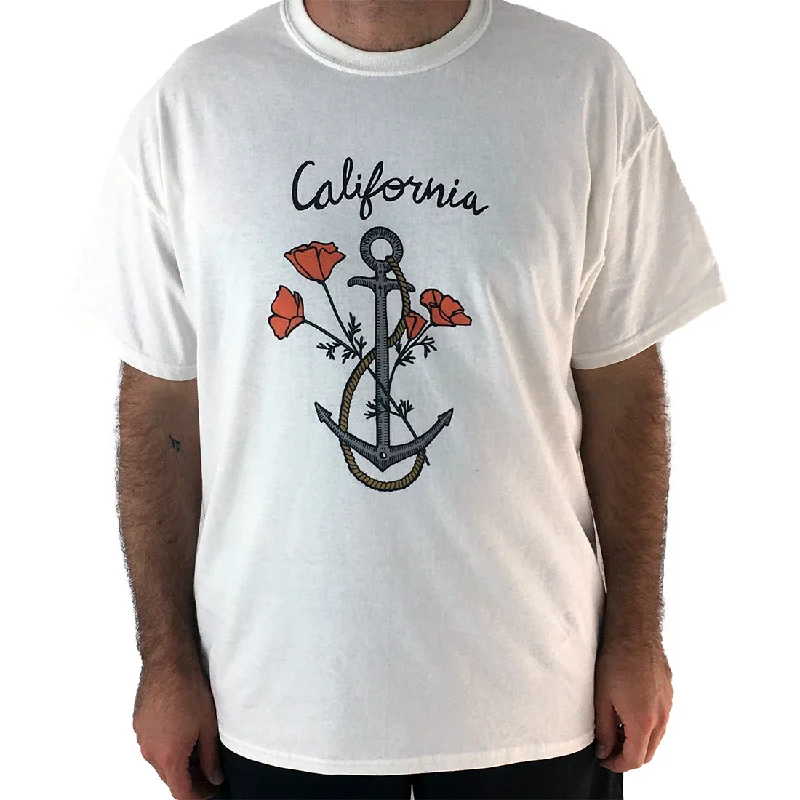 California Anchor with Poppies Men's Lightweight Fitted T-Shirt/Tee