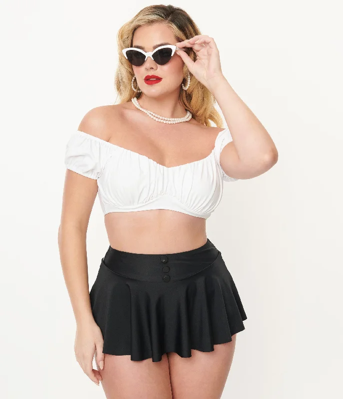 Unique Vintage 1940s White Off The Shoulder Swim Top