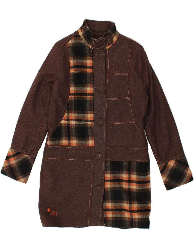 VINTAGE Womens Overcoat UK 14 Large Brown Check Wool