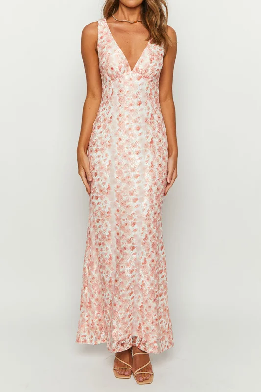 Floral Print V-Neck Backless Sleeveless Maxi Dress