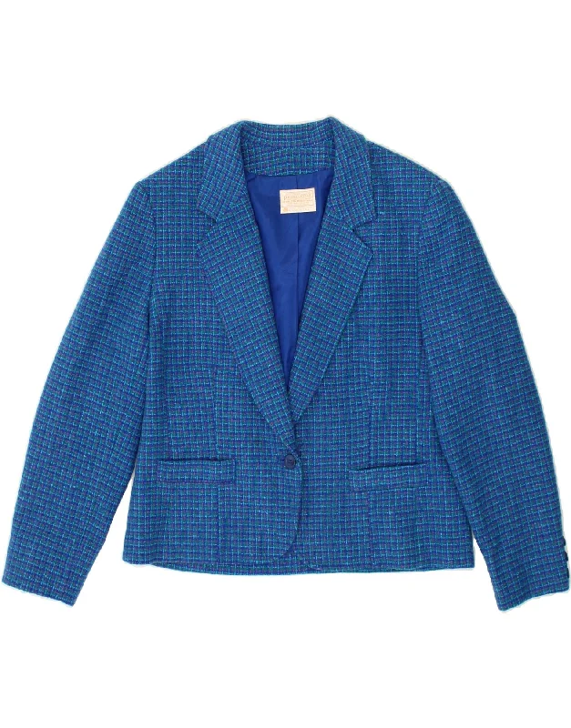 PENDLETON Womens 1 Button Blazer Jacket UK 18 XL Blue Check Wool