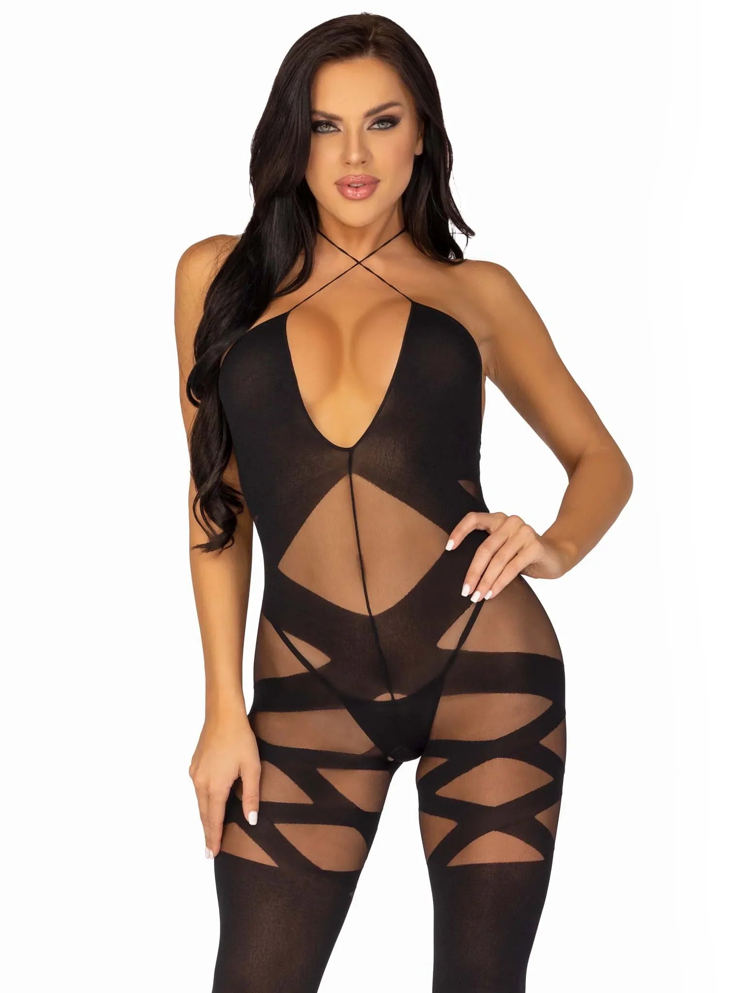 Leg Avenue  Opaque And Sheer Illusion Bodystocking  89152