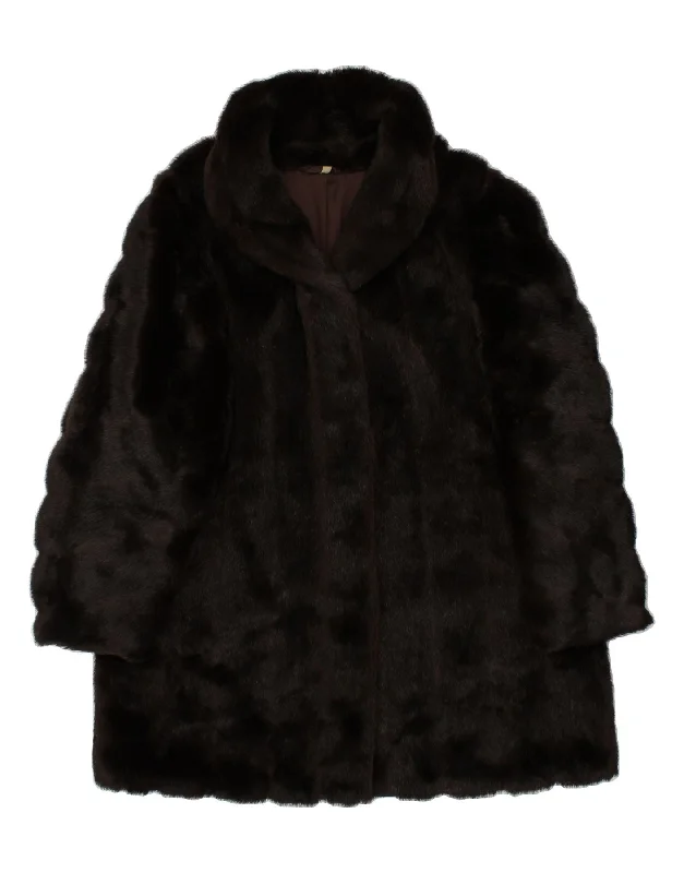 YOUR SIXTH SENSE Womens Loose Fit Faux Fur Overcoat EU 42 Large Brown