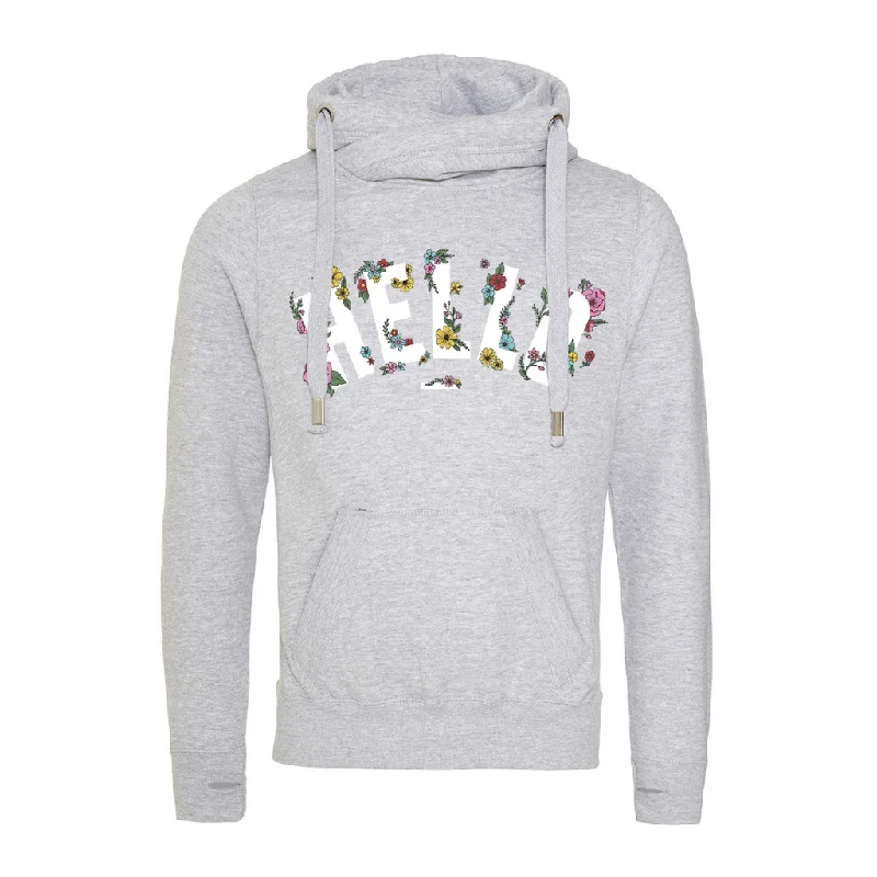 Grey Floral Hello Cowl Neck Hoodie