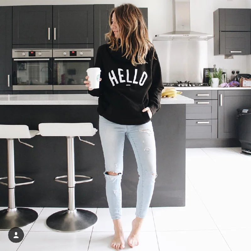 Black Hello Cowl Neck Hoodie