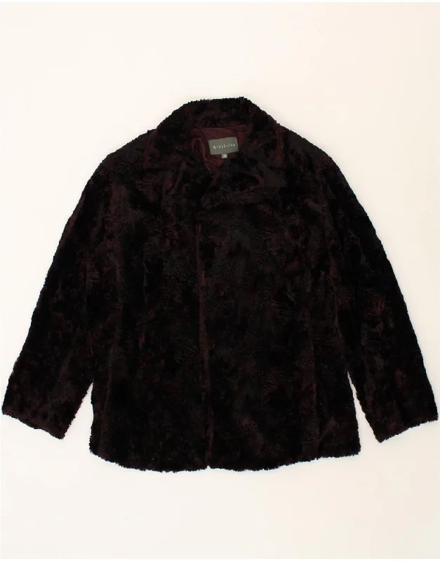 A-RTICLES Womens Abstract Pattern Faux Fur Jacket EU 38 Medium Burgundy