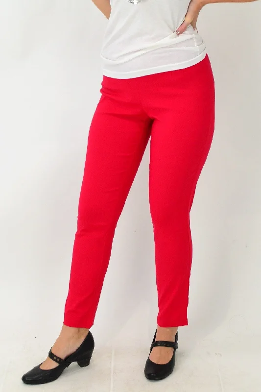 Red Stretch Straight Leg Pull on Pants