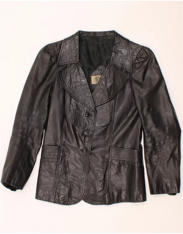 GRUNO ET CHARDIN Womens Leather Jacket UK 10 Small Black Leather