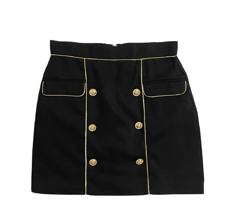 Women's Mini Skirt With Gold Trim And Buttons In Black