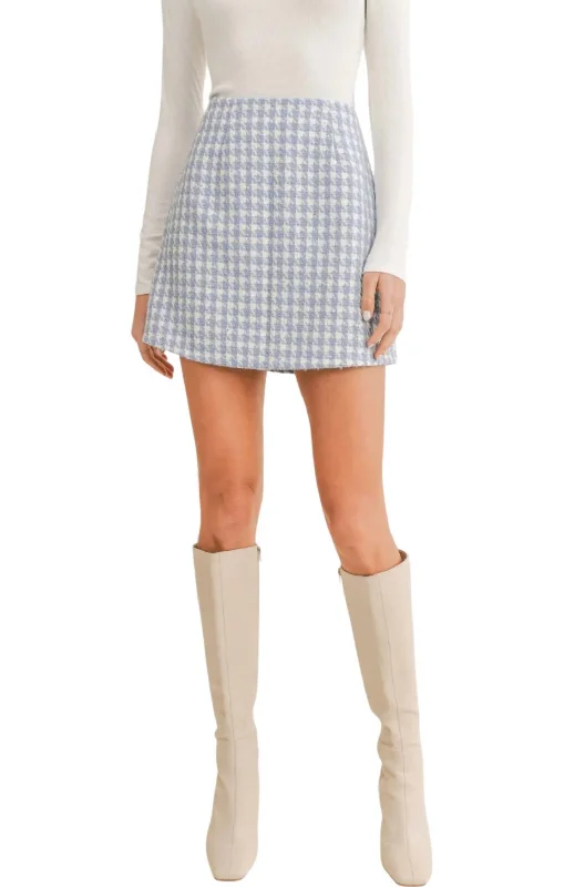 Mila Houndstooth Mini Skirt In Sky