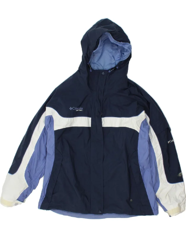 COLUMBIA Womens Hooded Windbreaker Jacket UK 18 XL Navy Blue Colourblock