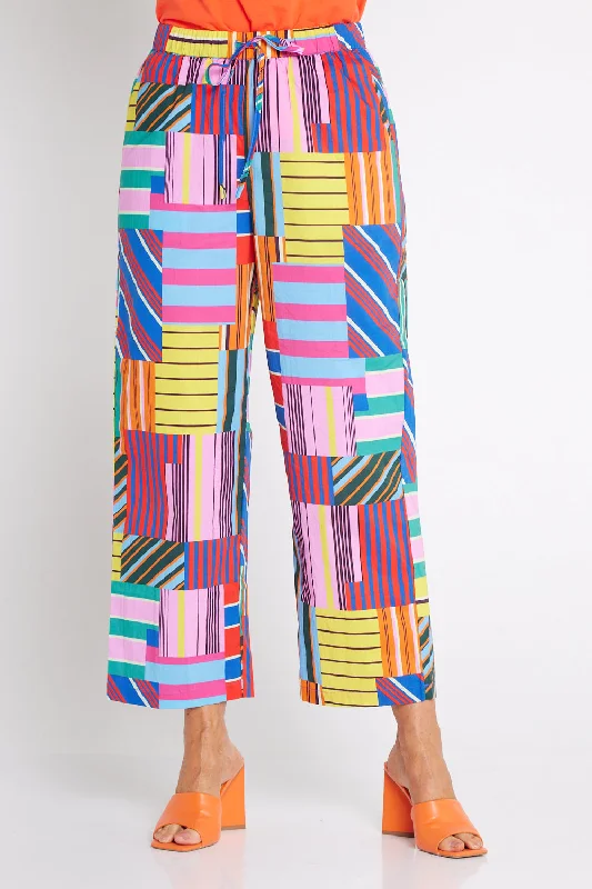 Geo Brights Cotton Pants - Pink Multi