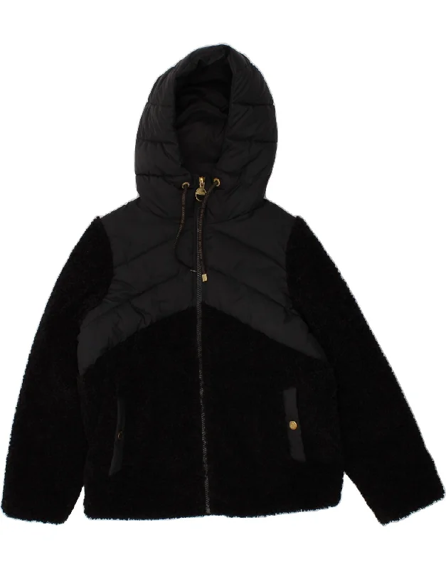 BARBOUR Womens Padded Hooded Fleece Jacket UK 8 Small Black