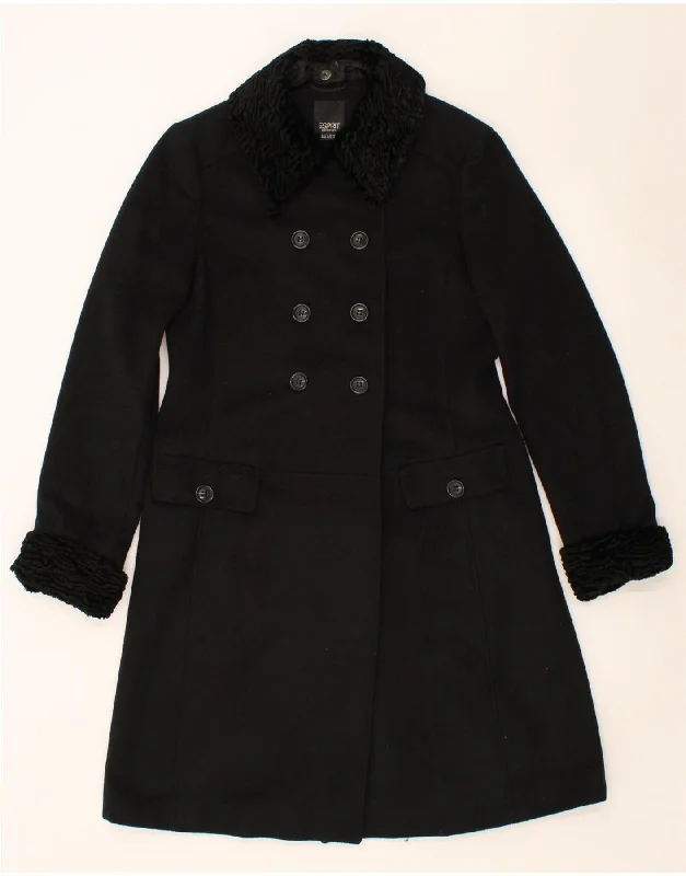 ESPRIT Womens Double Breasted Coat UK 12 Medium Black Acrylic