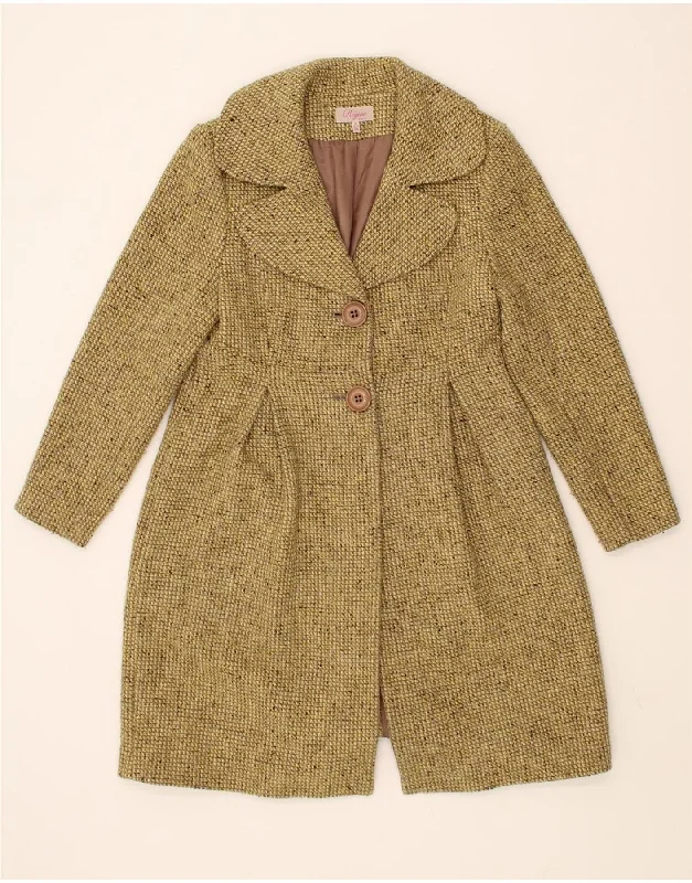 REGINE Womens Overcoat UK 16 Large Green Flecked Wool