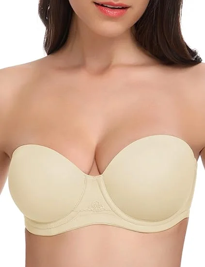 Beige Trägerloser Push up Bügel BH Multiway Contour Große Größen