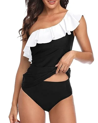 Two Piece Ruffle Swimsuits One Shoulder Tankini