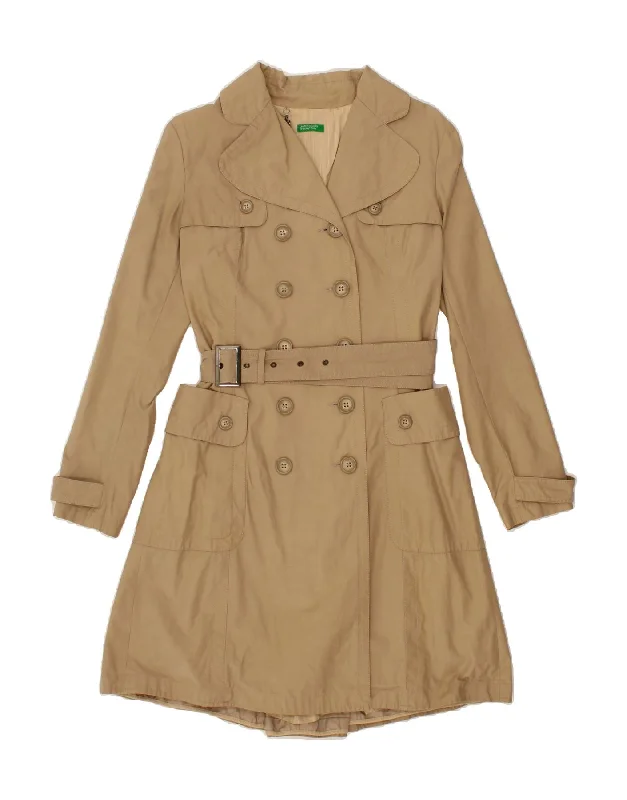 BENETTON Womens Trench Coat IT 42 Medium Beige Cotton