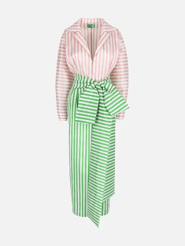 Claire Stripe Dress in Grass Green & Blush Pink