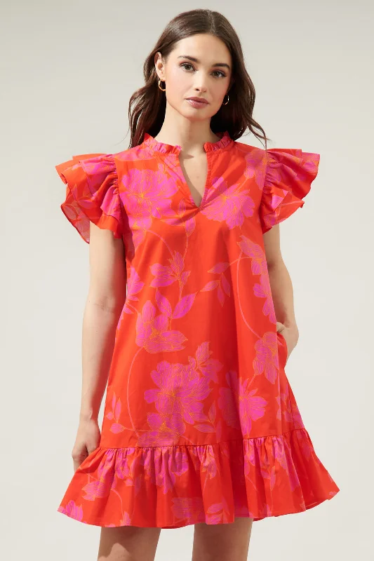 Maylene Mile Floral Ruffle Shift Dress