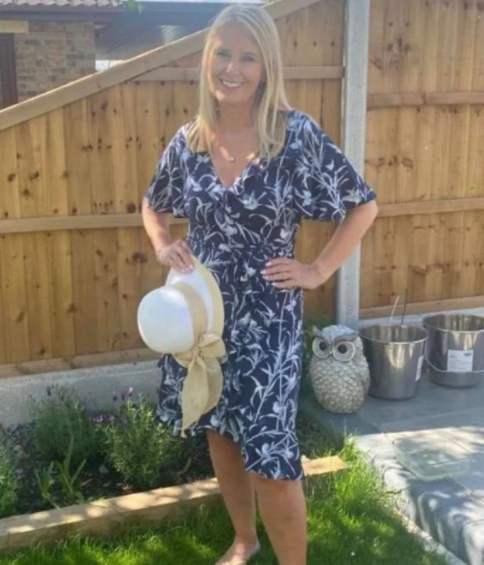 Navy Bird Print Dress