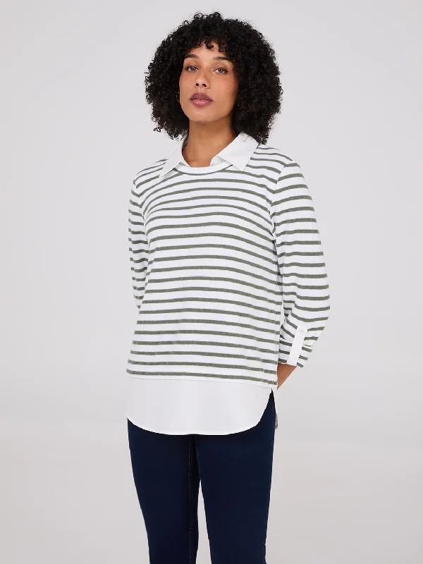 2-Fer Striped Sweater With Blouse