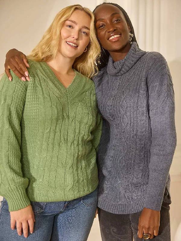 Cable Knit V-Neck Sweater