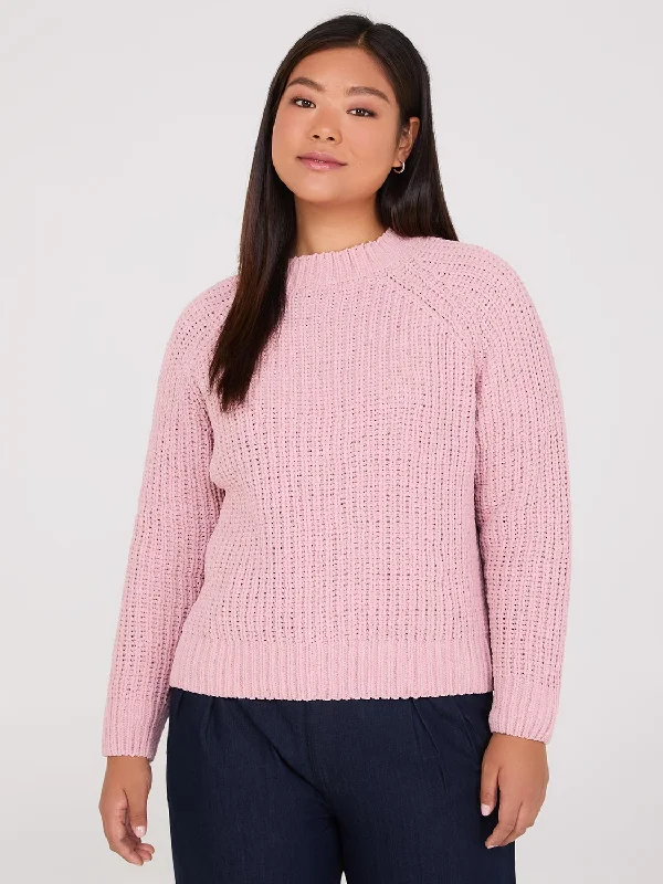 Mock Neck Shaker Stitch Chenille Sweater