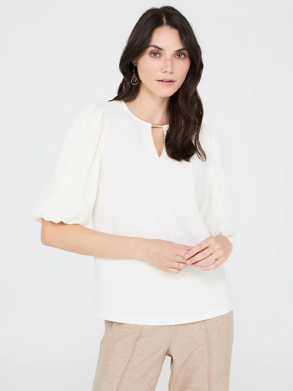 Textured Jacquard Top With Front Keyhole