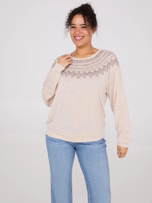 Rhinestone Fair Isle Long Sleeve Top