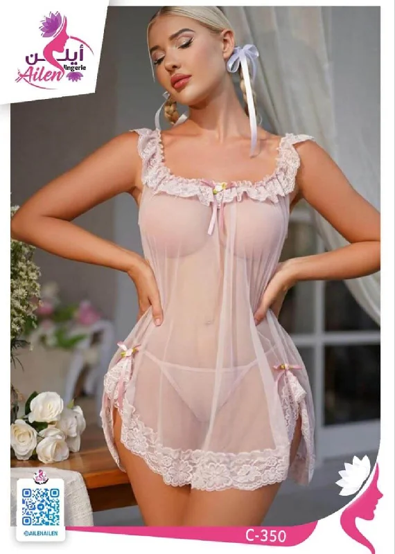 Chiffon & Lace Babydoll Nighty