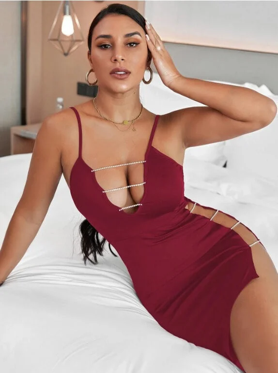 LINGERIE Cut Out Asymmetrical Hem Bodycon Cami Dress